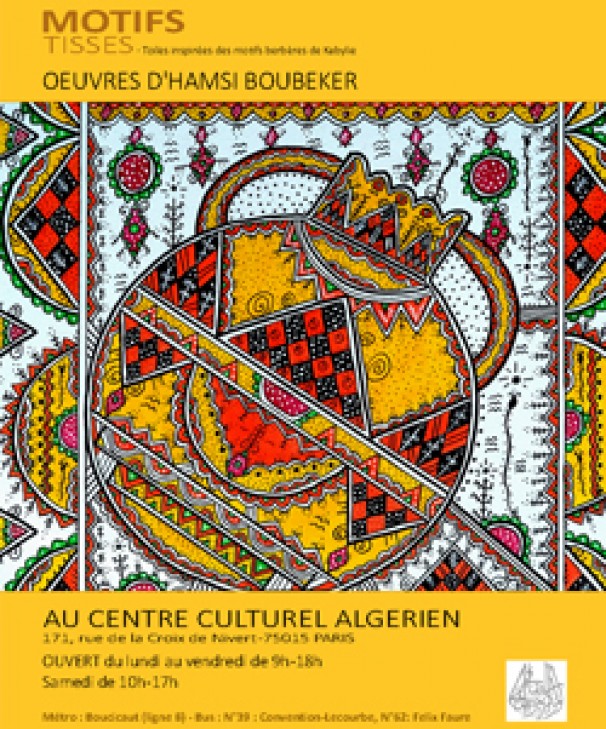 Paroles tissée – Toiles inspirées des motifs berbères de Kabylie -oeuvres d’Hamsi Boubeker – Vernissage au CCA