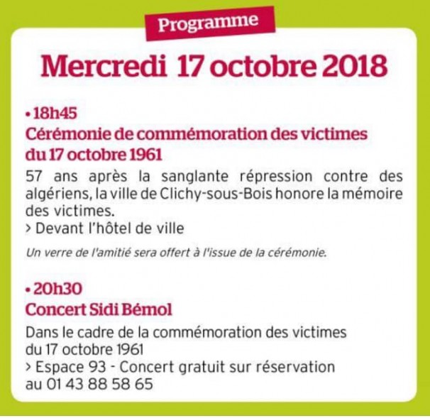 Commémoration des victimes du 17 octobre 1961 à la mairie de Clichy-sous-Bois